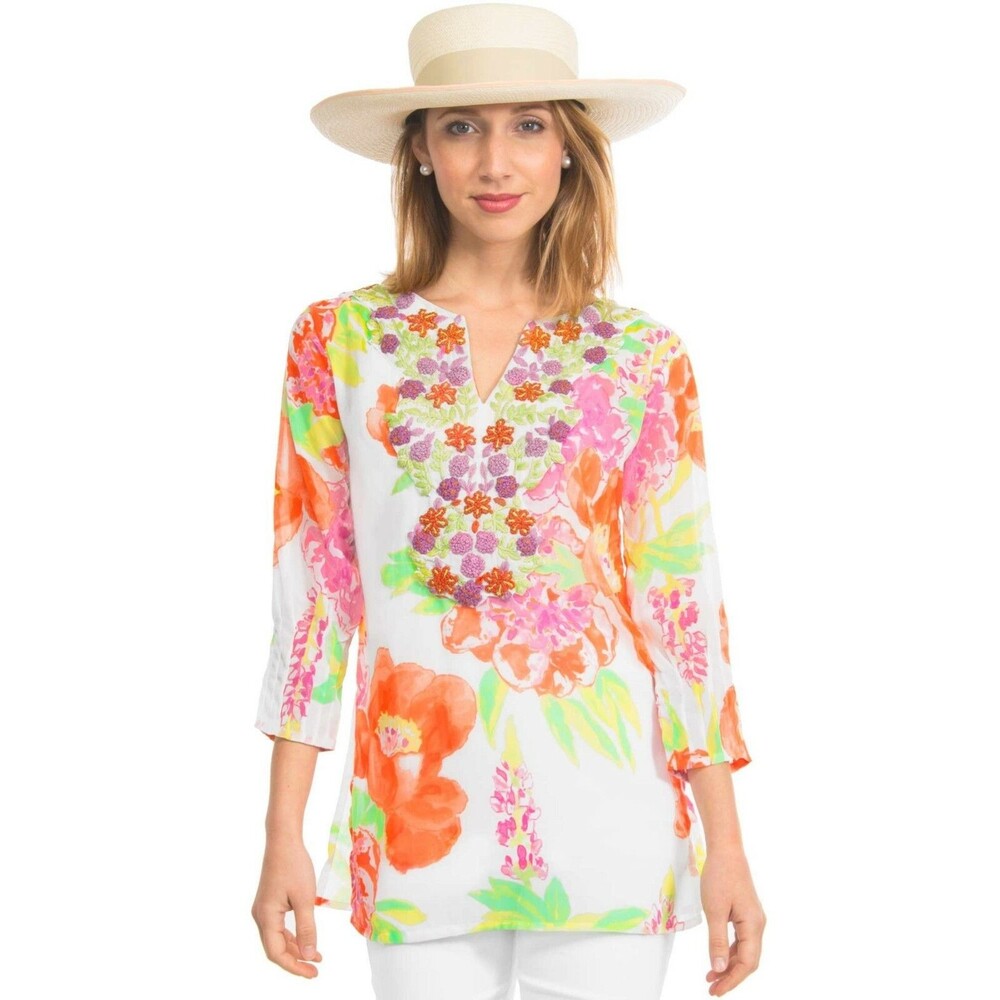 Gretchen Scott Georgette Embroidered Tunic Top